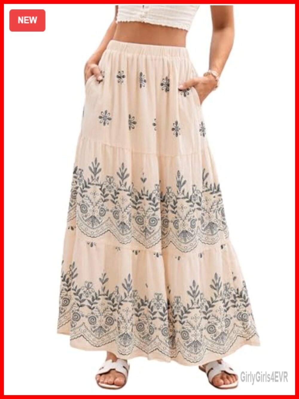 Women's Boho Floral Maxi Skirt A-Line Tiered High Waisted Flowy Vacation